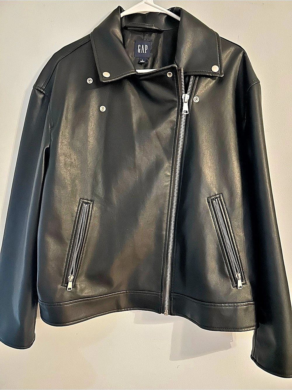 Gap Vegan Leather Moto Jacket Black Large